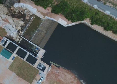 Aerial view of a hydropower headpond